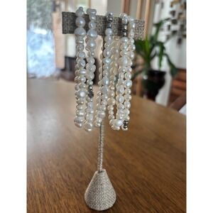 5 Strand Genuine Pearl Bracelet Sterling Silver Charm 925 China